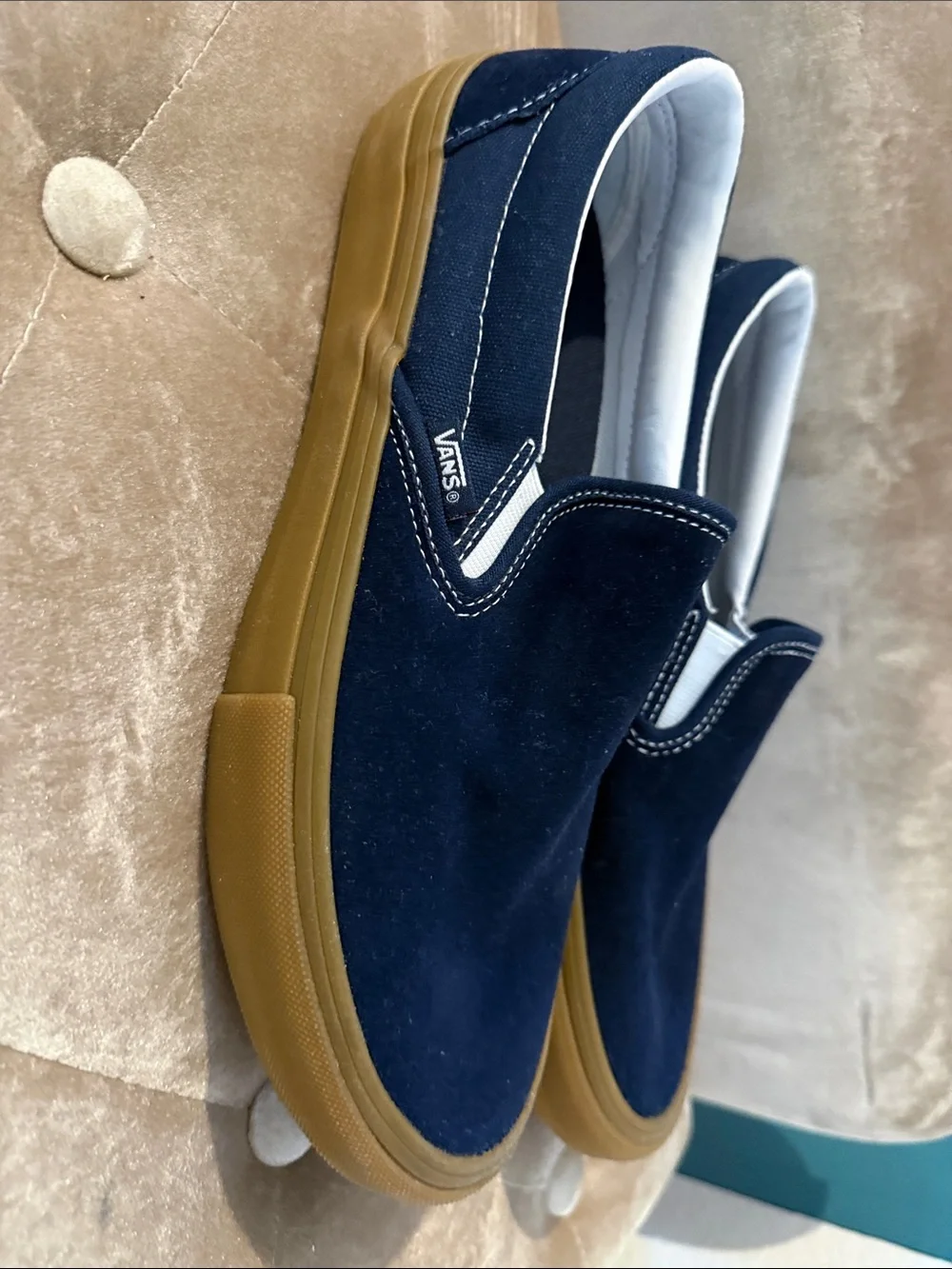 Vans Navy Slip-On Canvas Loafers with Gum Outsole